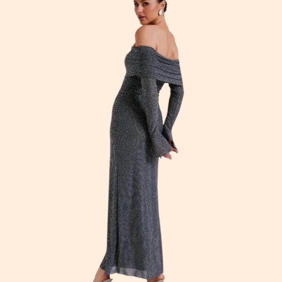 Meshki Dresses & Skirts - Meshki Marcel Off Shoulder Diamante Maxi Dress